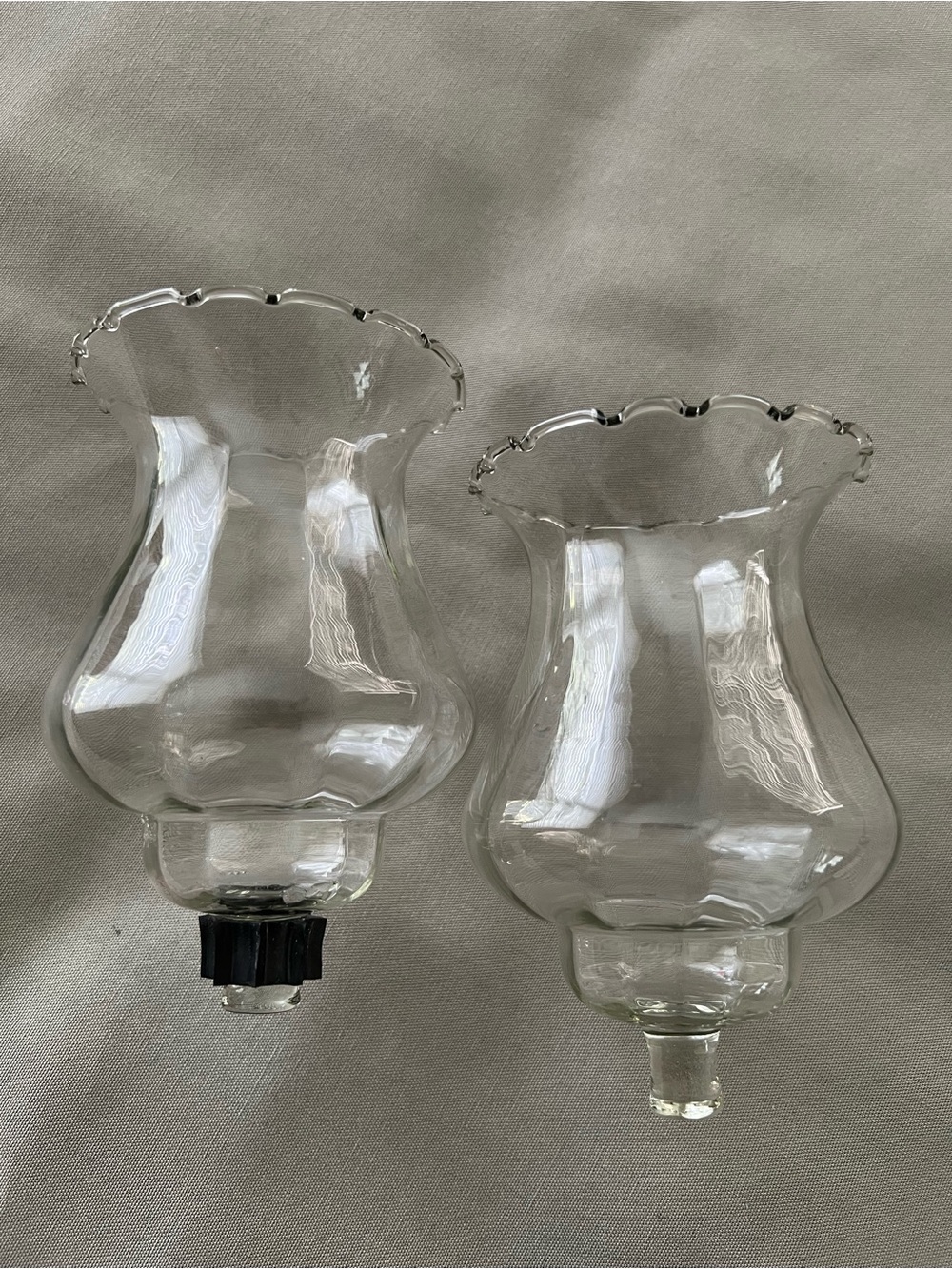 Home Interiors Clear Ruffled Glass Votive Peg Candle Holder Globes - set of 2